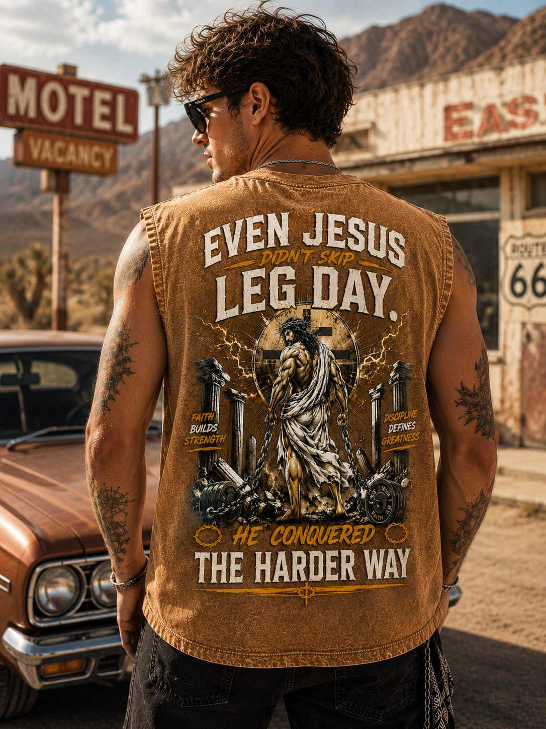 Even Jesus Leg Day – Faith Over Everything Muscle Tee