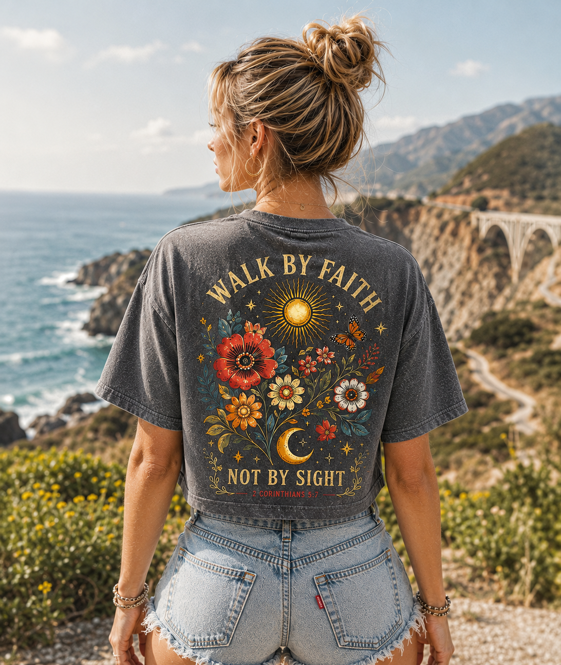 Walk by Faith Crop Top – Vintage Floral Christian Tee