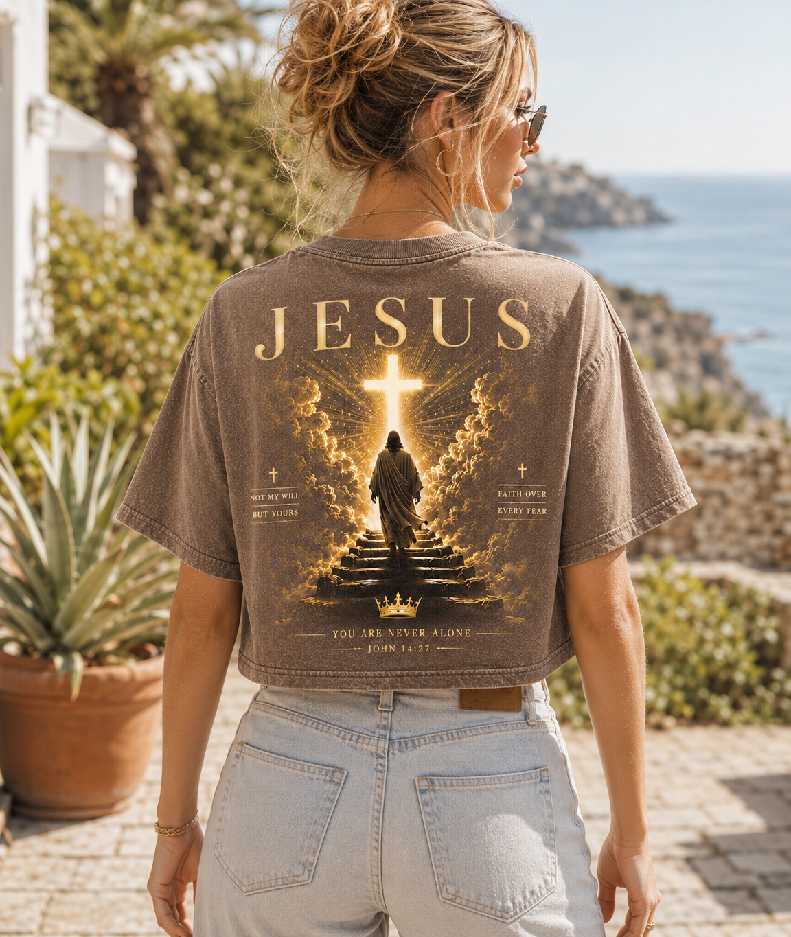 JESUS Crown & Cross Vintage Crop Top