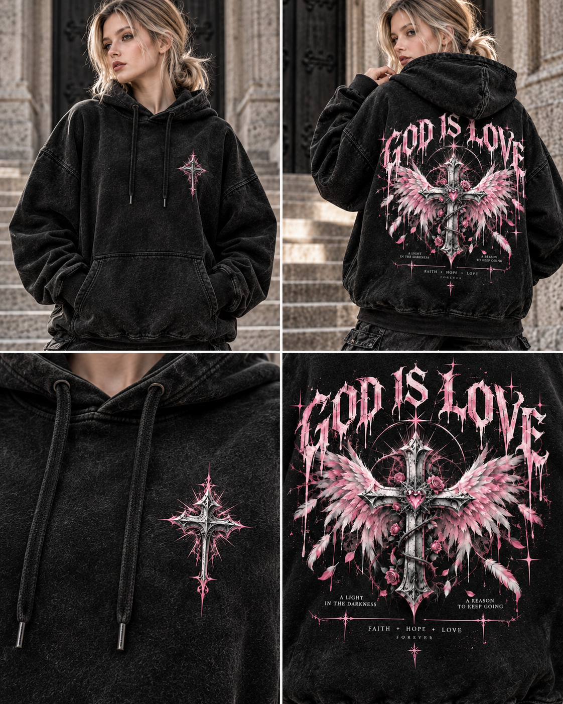 Gothic God Is Love Oversized Hoodie