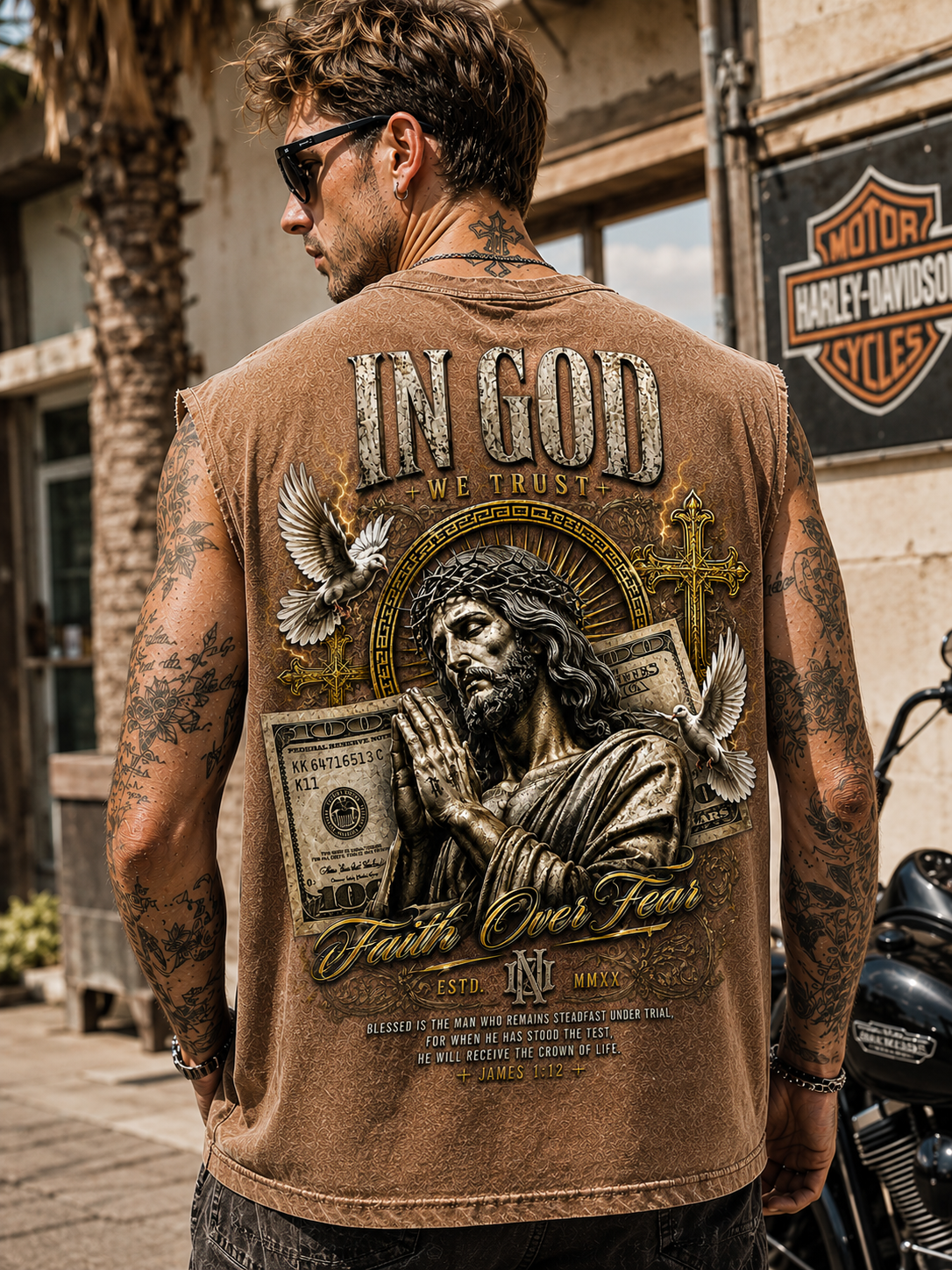 IN GOD Faith Over Fear – Washed Vintage Muscle Tee