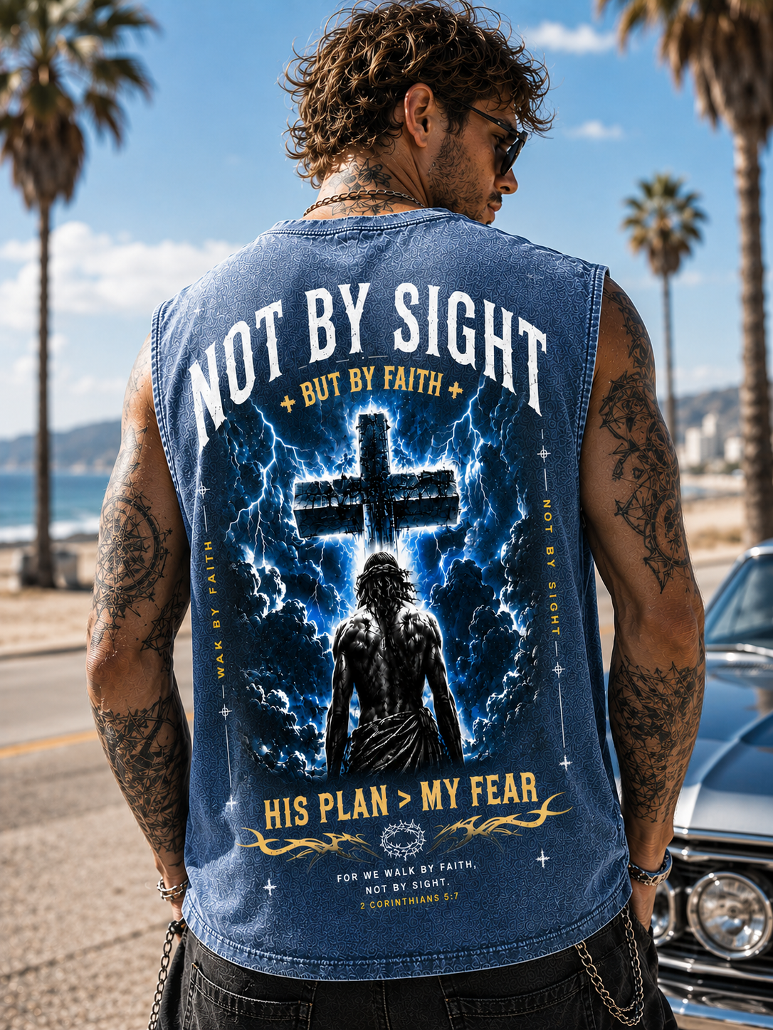 Washed Black Faith Cross Sleeveless Tee
