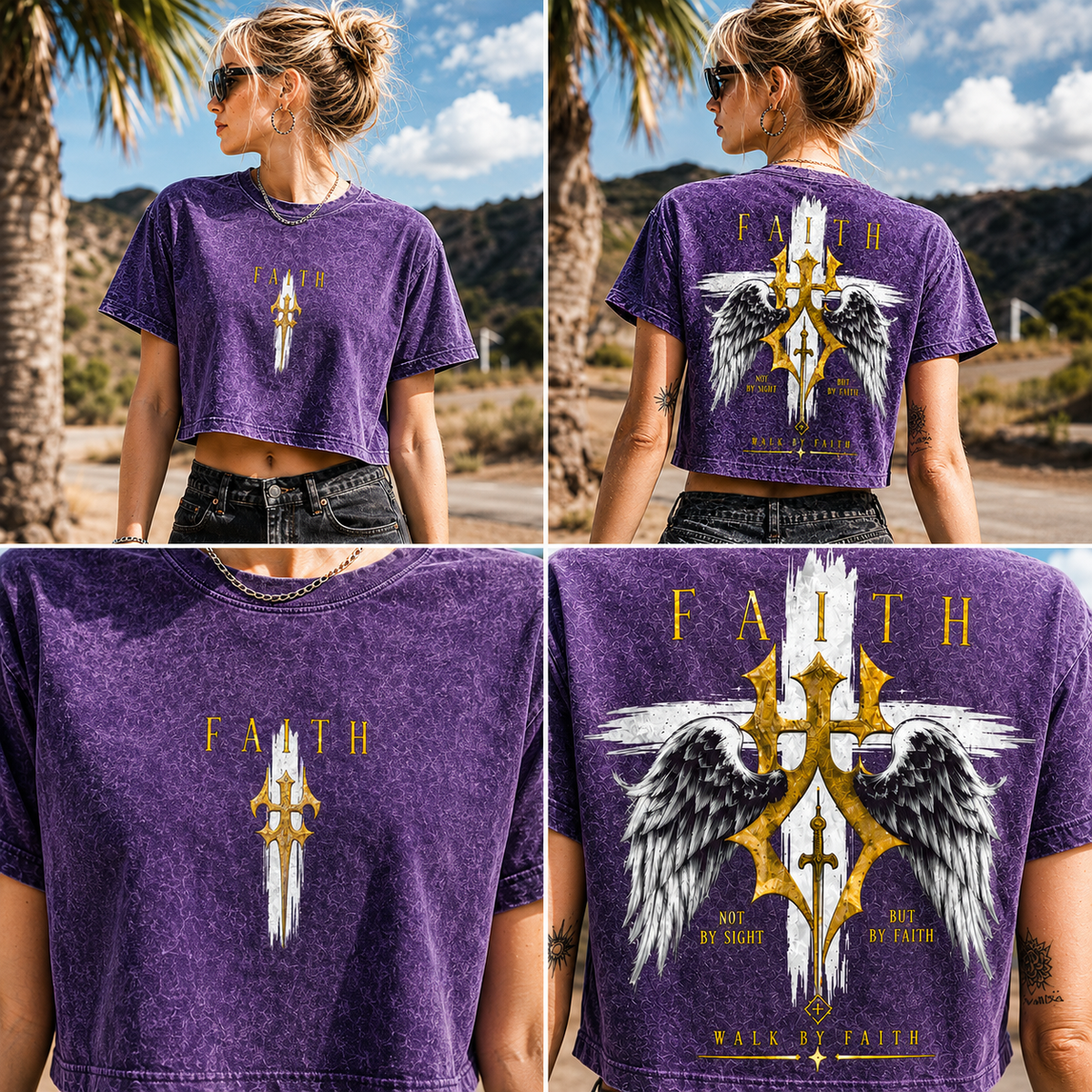 Faith Walk Vintage Crop Top – Faith Wings Graphic Tee