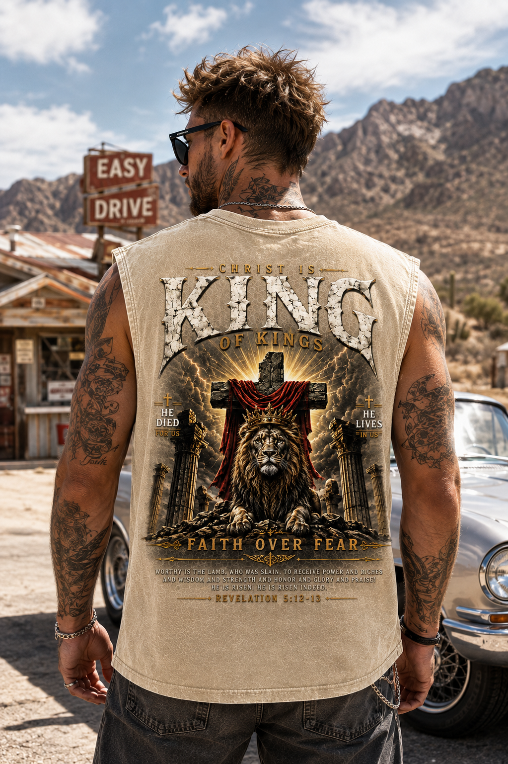 Washed Black Faith Over Fear Muscle Tee