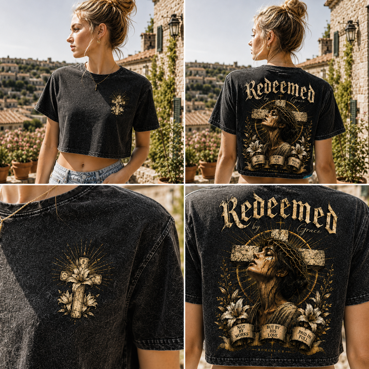 Redeemed by Grace – Vintage Christian Crop Tee