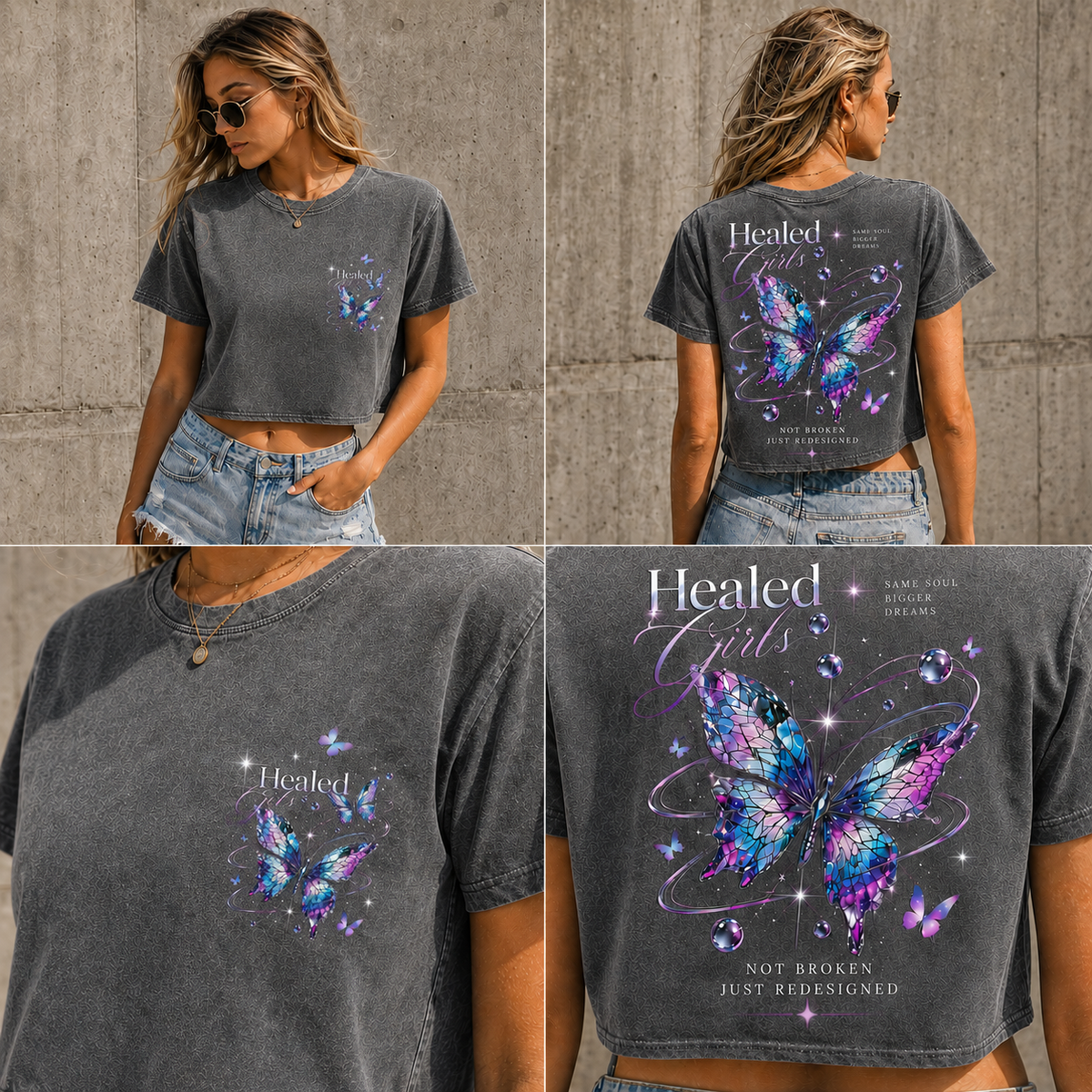 Healed Girls Butterfly Crop Top