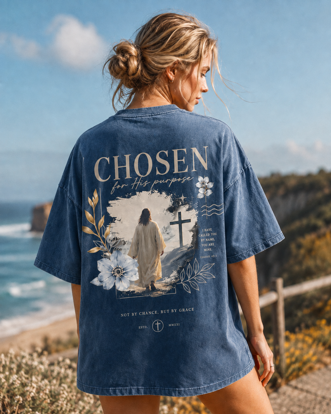 Chosen Faith Graphic Tee – Vintage Washed Oversized T-Shirt
