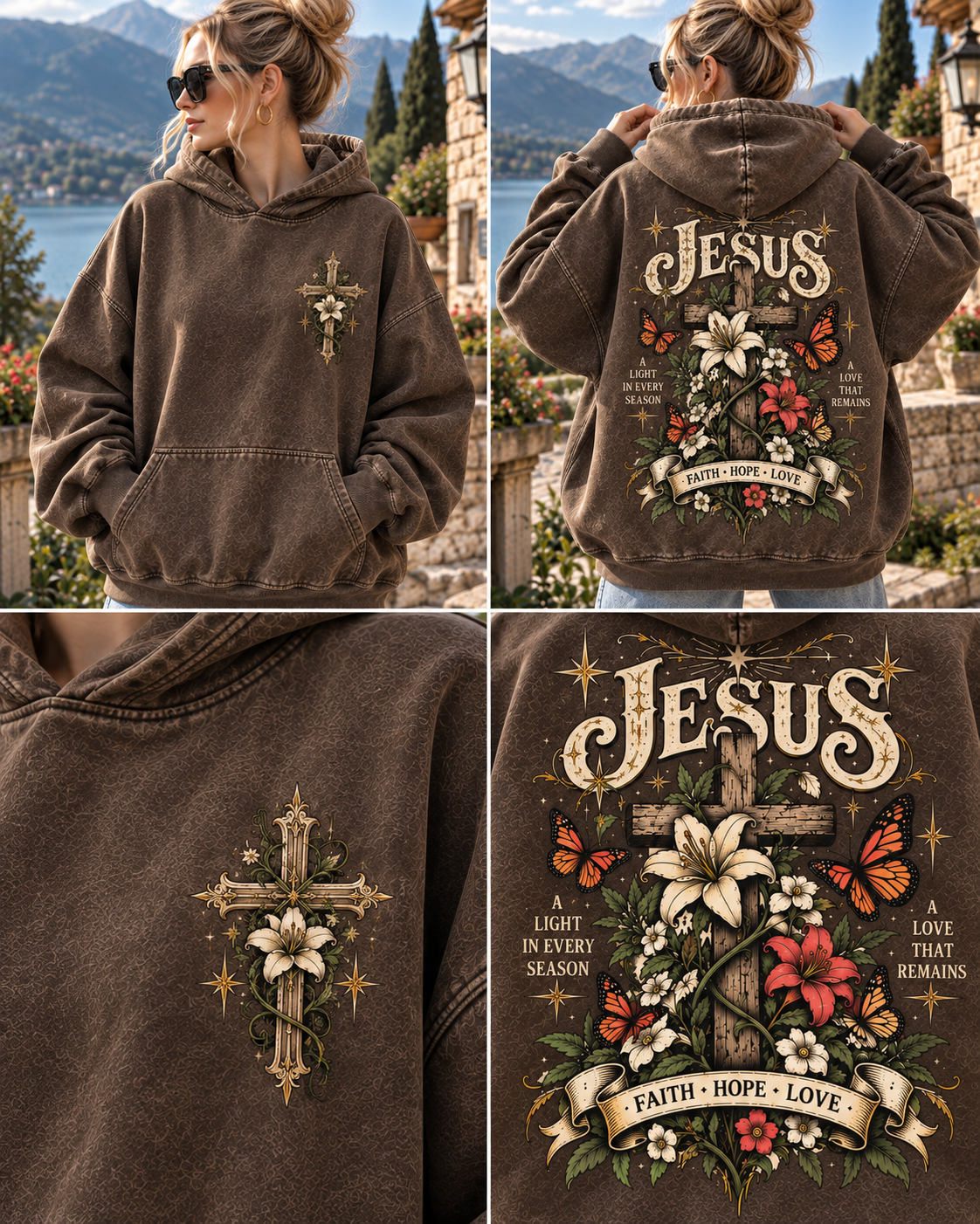 Vintage Jesus Cross Hoodie – Faith Hope Love