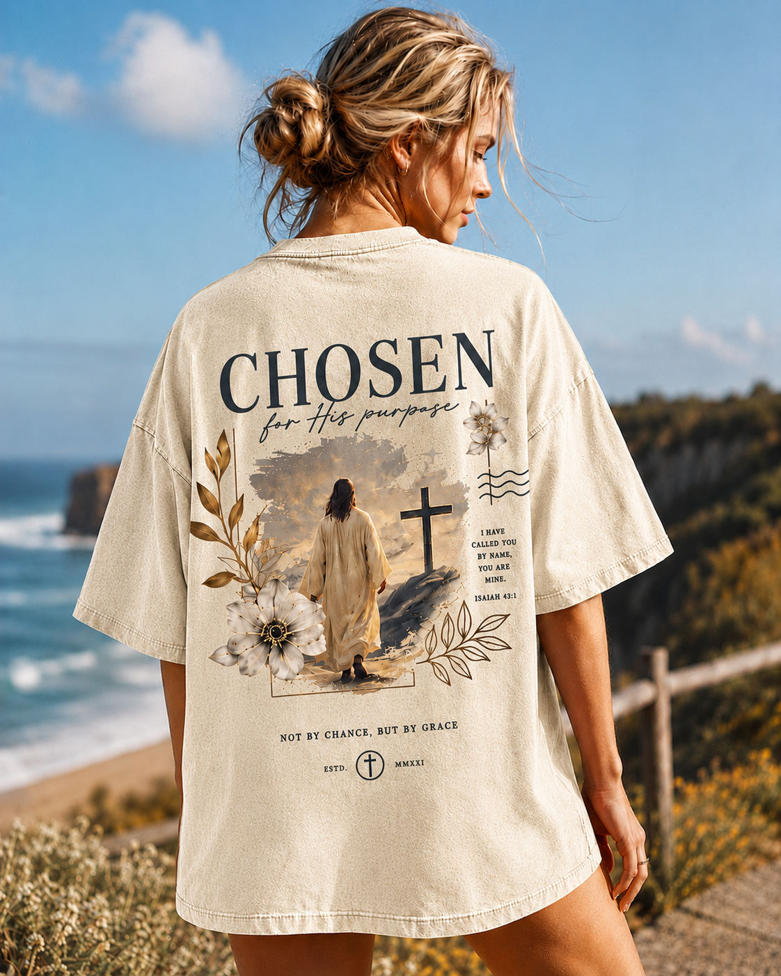 Chosen Faith Graphic Tee – Vintage Washed Oversized T-Shirt