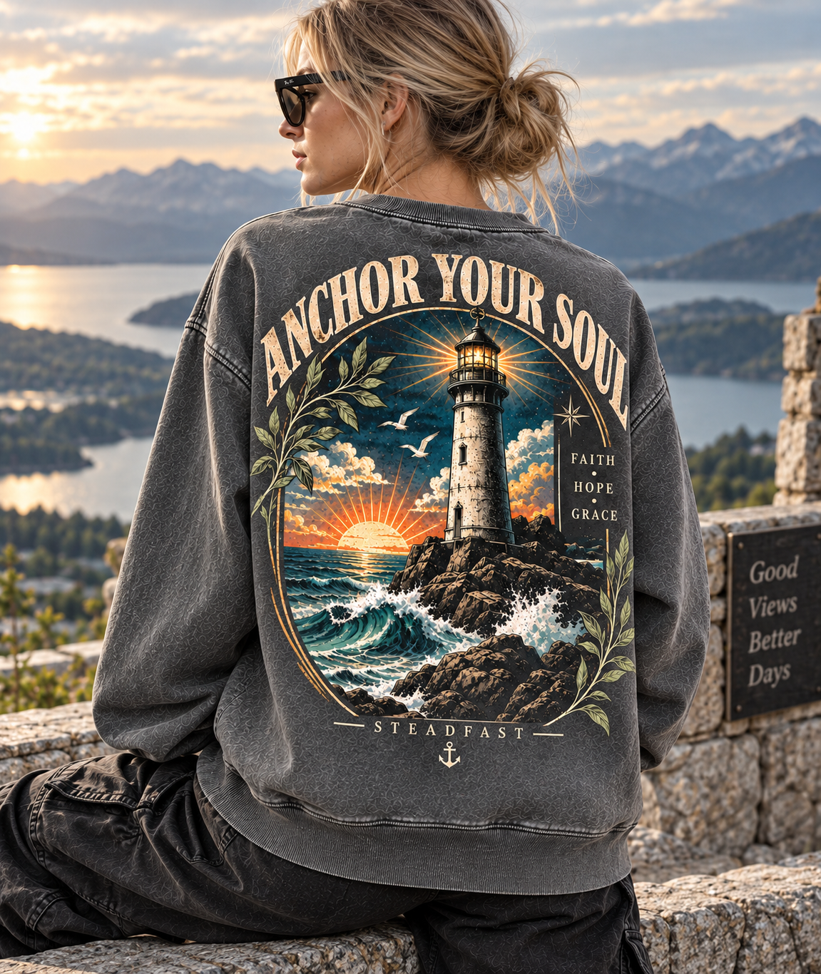 Anchor Your Soul – Vintage Lighthouse Sweatshirt