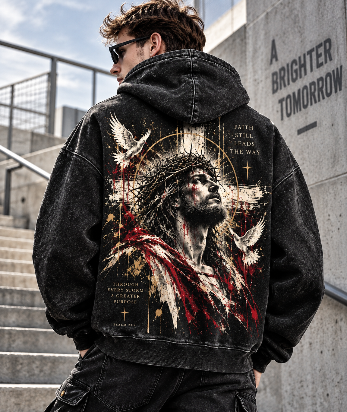 Faith Still Leads The Way – Vintage Christian Wash Hoodie