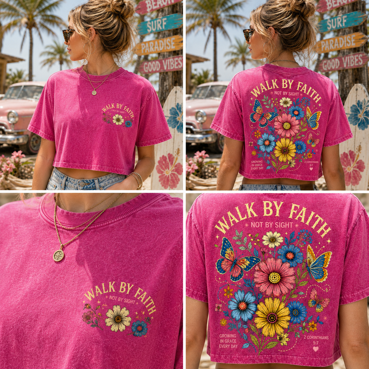 Walk By Faith Floral Crop Tee – Vintage Faith Graphic