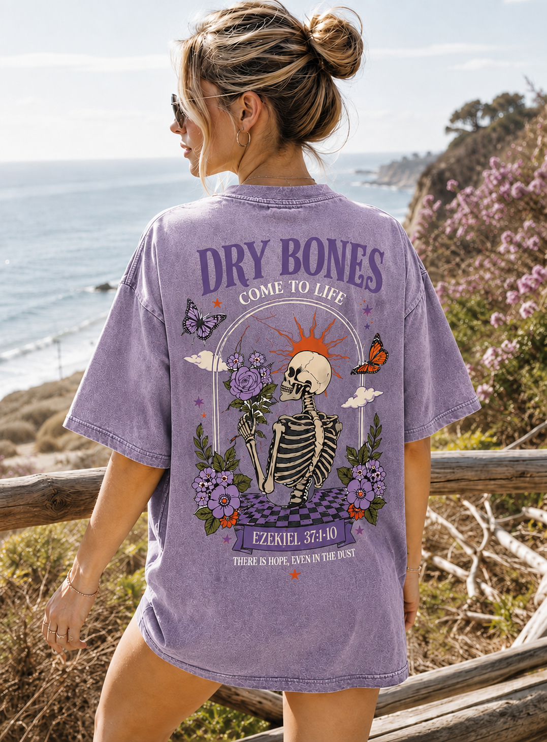 Vintage Dry Bones Graphic Tee – Washed Black Oversized T-Shirt