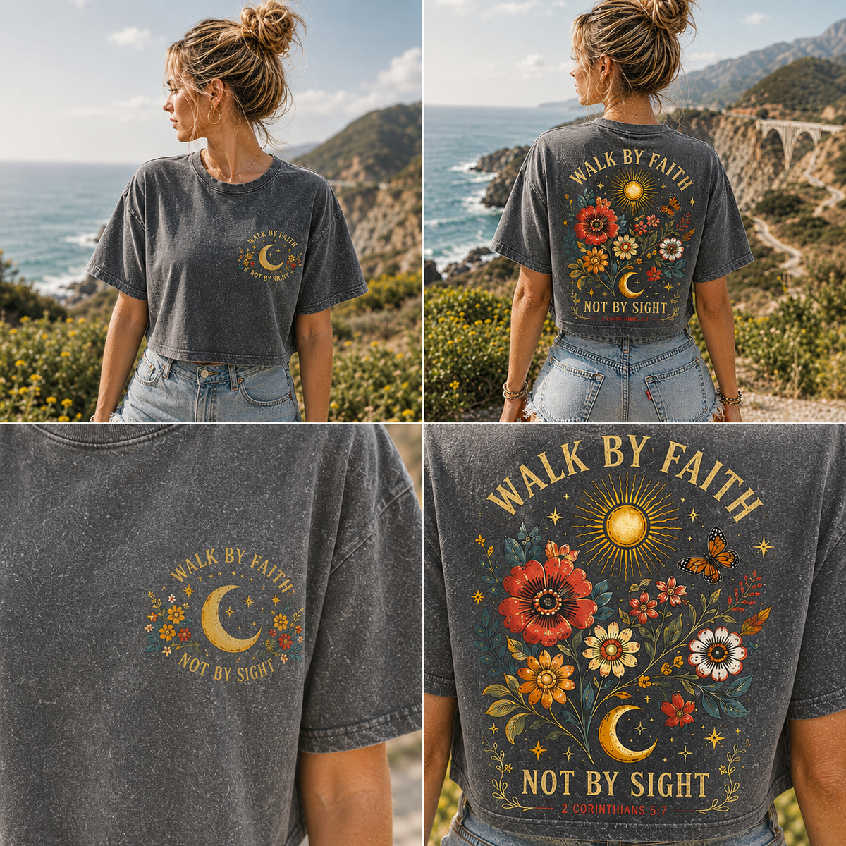 Walk by Faith Crop Top – Vintage Floral Christian Tee
