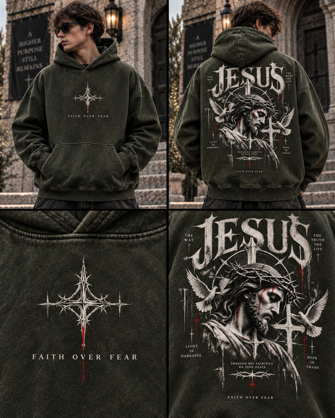 JESUS Faith Over Fear – Vintage Washed Hoodie