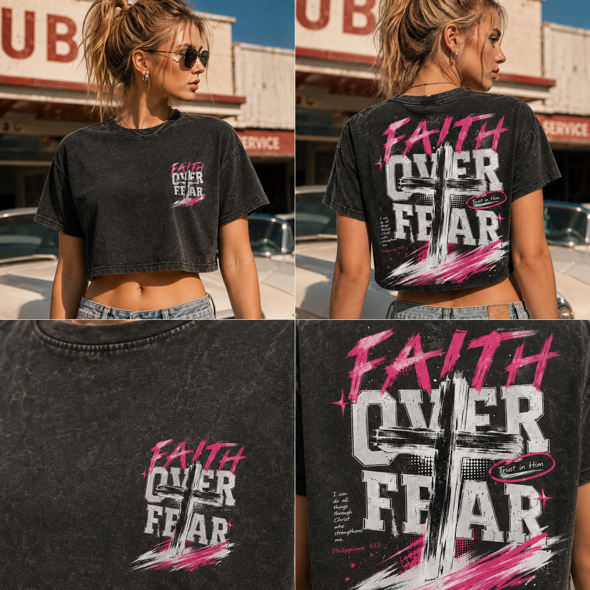 Faith Over Fear – Vintage Cross Crop Top