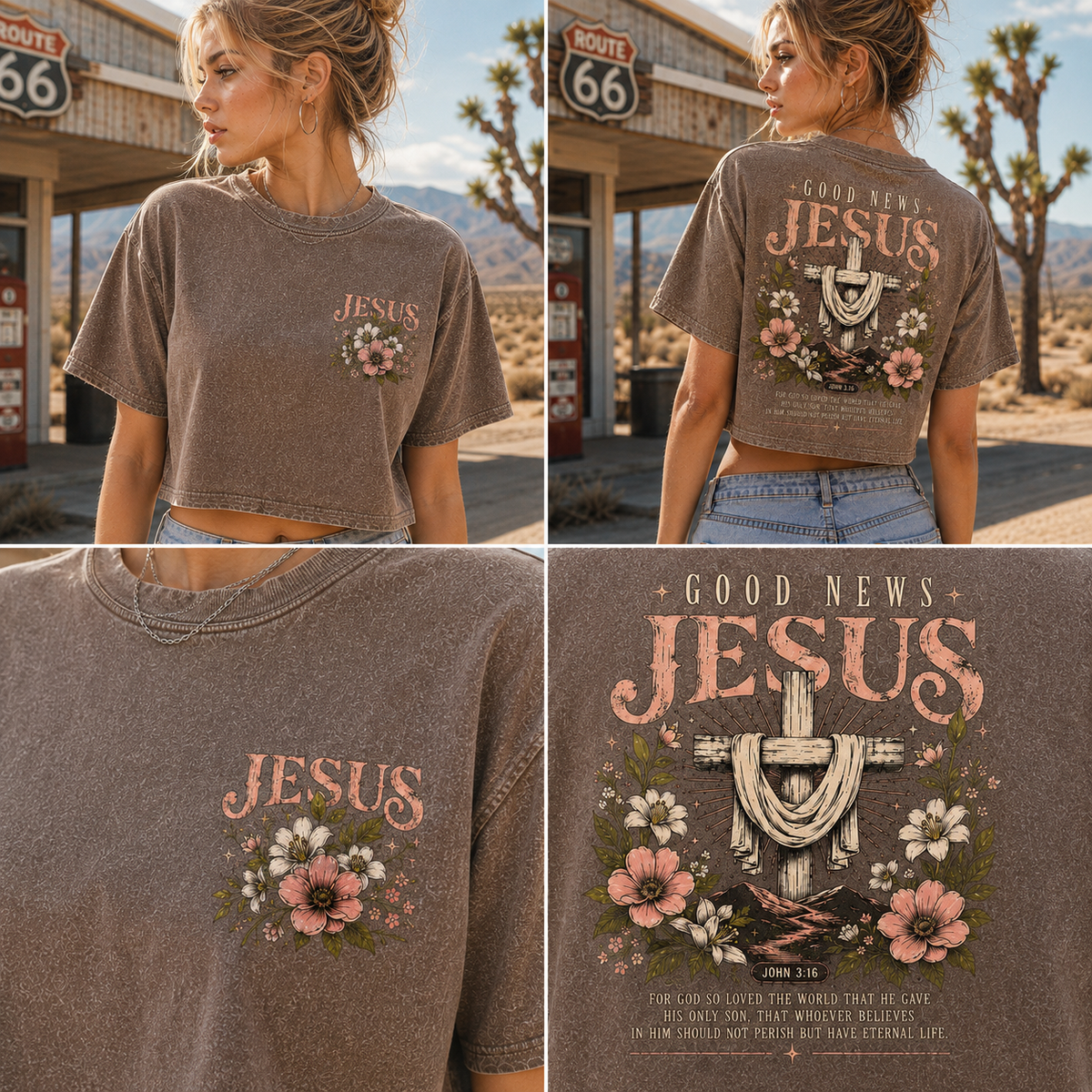 Vintage Jesus Floral Crop Top – Good News Graphic