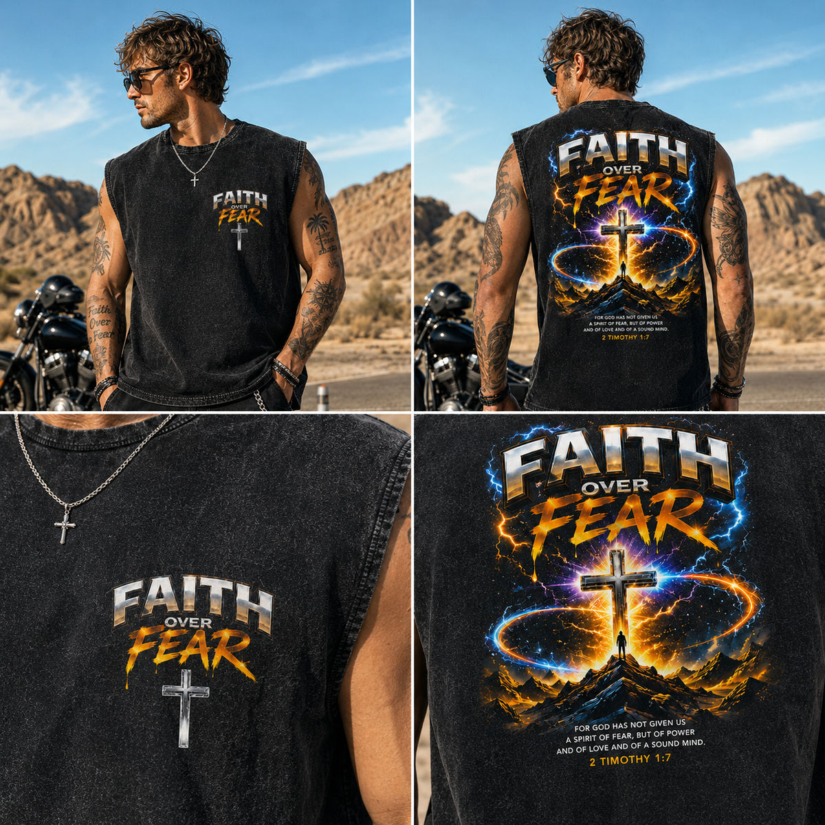 Faith Over Fear – Washed Black Christian Muscle Tank