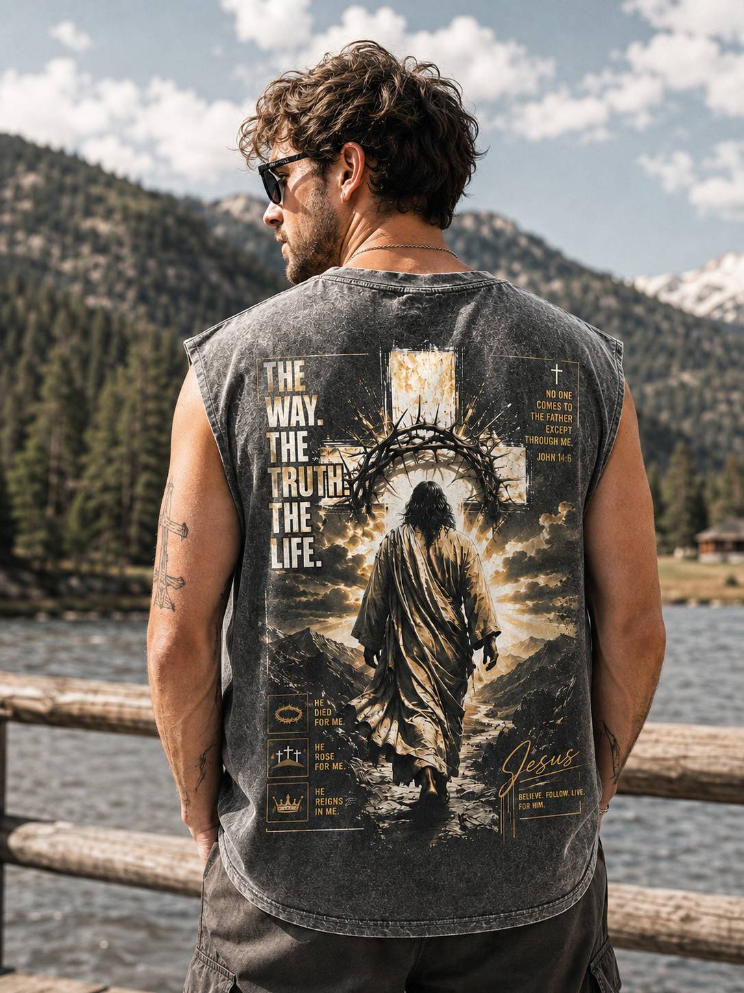 Jesus Faith Washed Black Muscle Tee