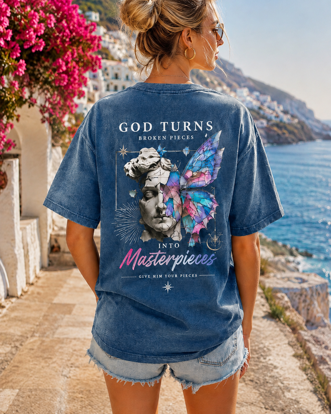 God Turns Broken Pieces Vintage Graphic Tee
