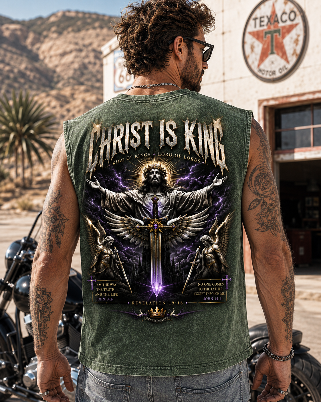 Christ Is King Washed Black Muscle Tee – Vintage Christian Graphic