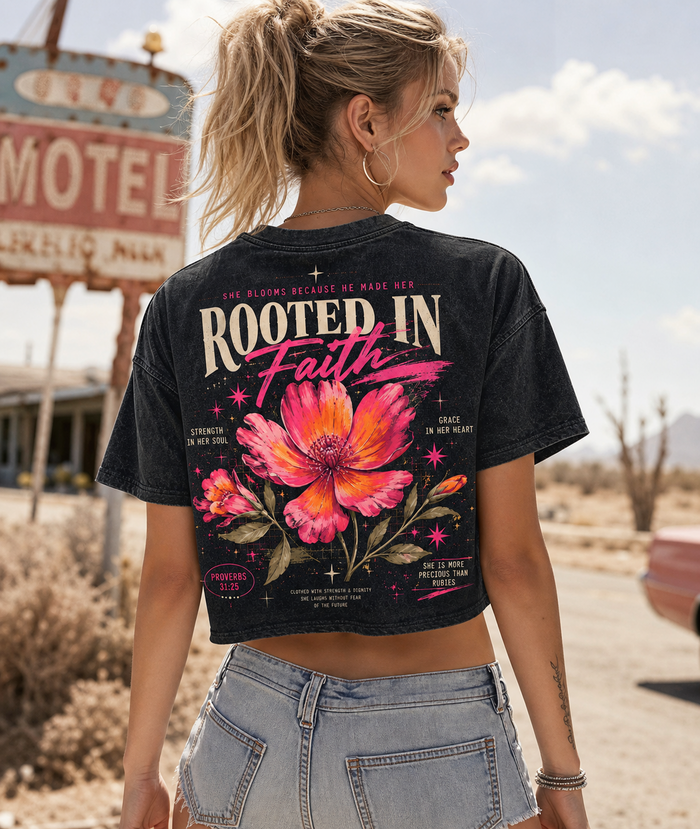 Rooted in Faith Floral Crop Tee