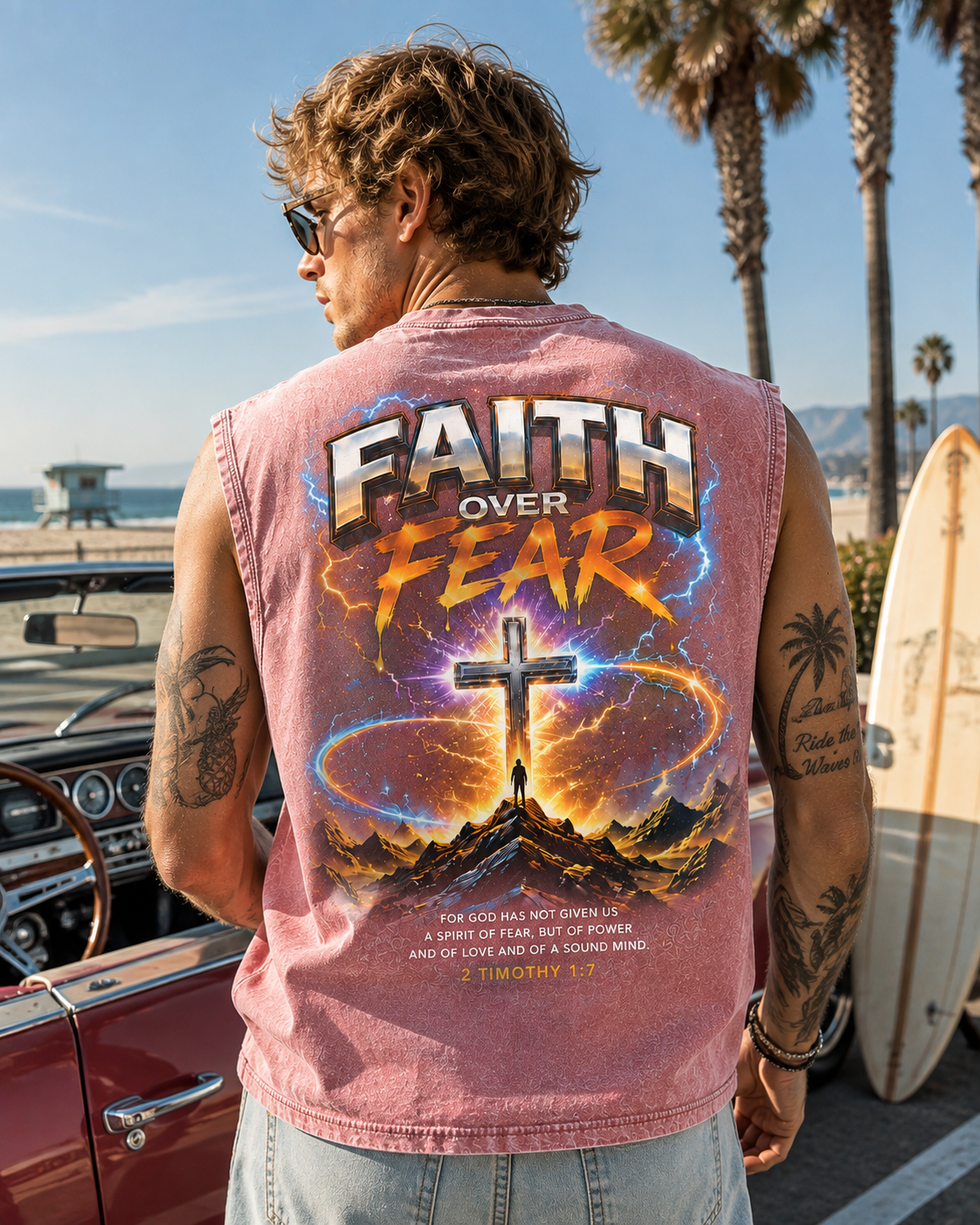 Faith Over Fear – Washed Black Christian Muscle Tank
