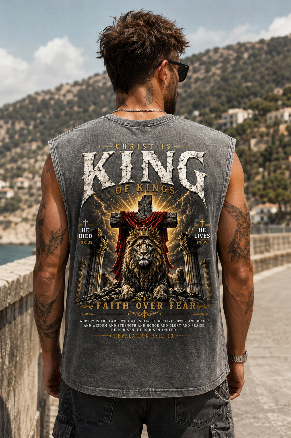 Washed Black Faith Over Fear Muscle Tee