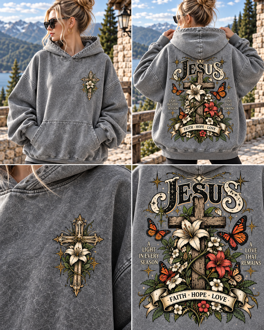 Vintage Jesus Cross Hoodie – Faith Hope Love