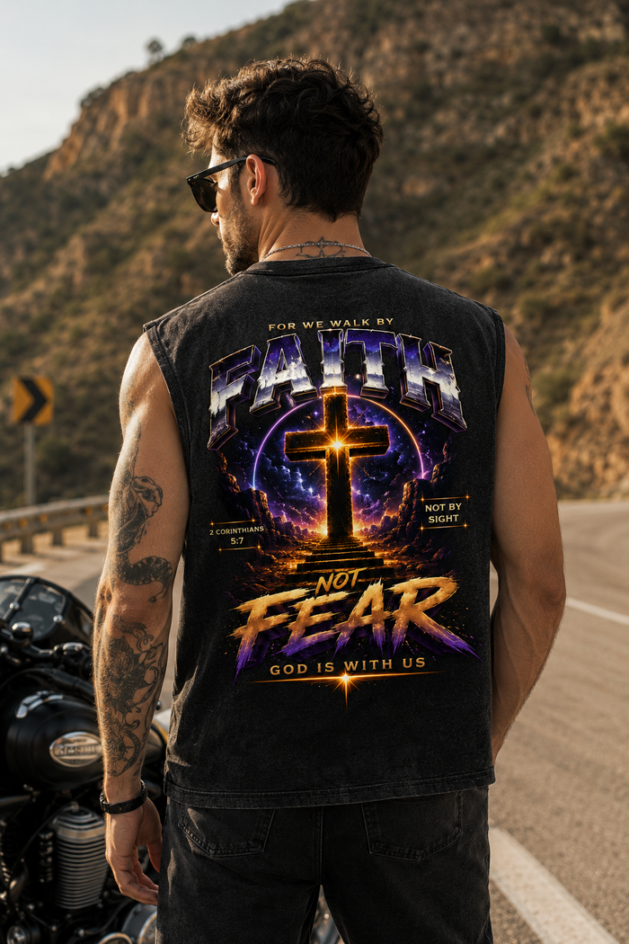 Faith Not Fear – Washed Black Vintage Tank Top