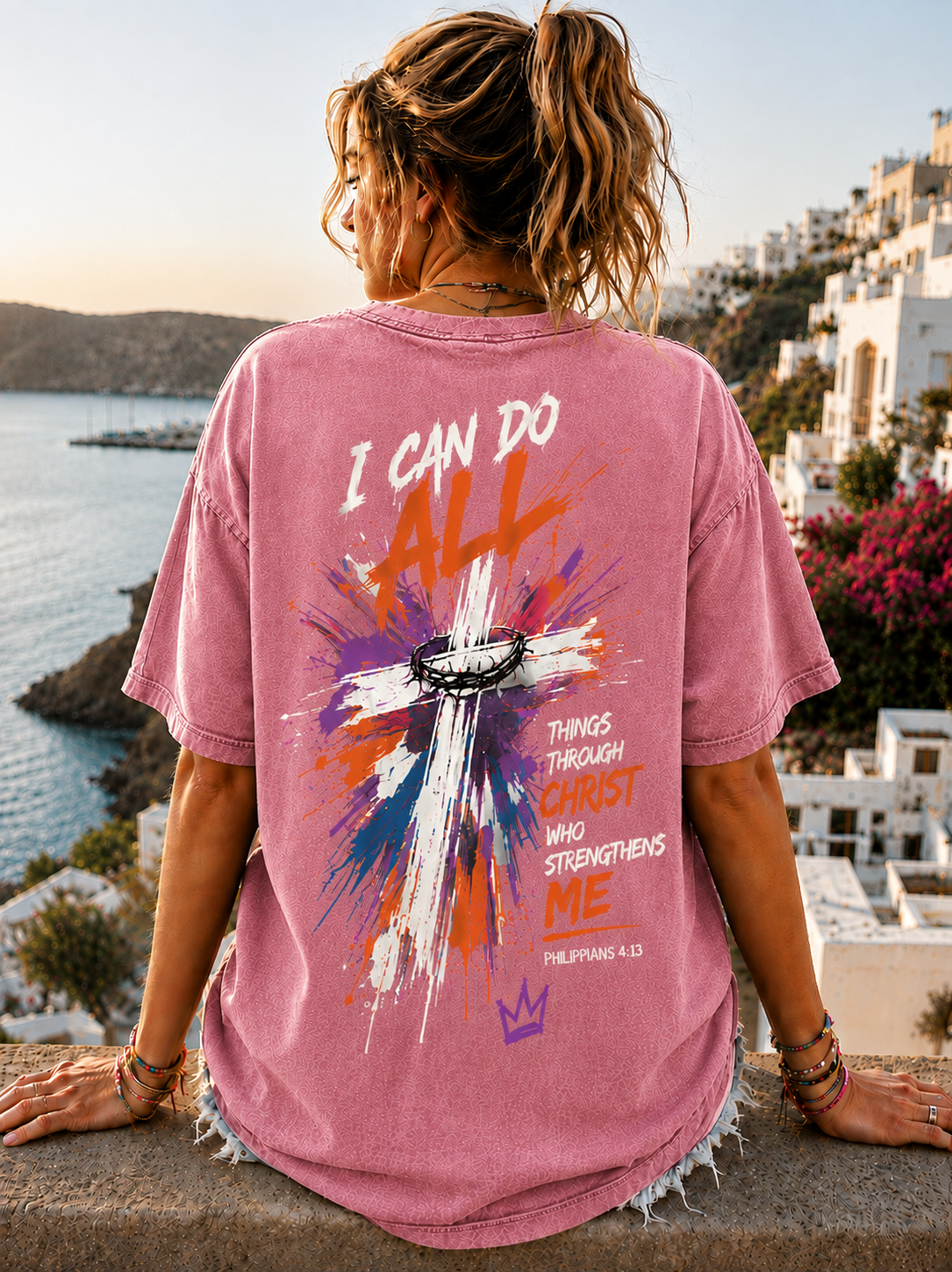 Faith Over Fear – Christian Cross Graphic Oversized T-Shirt