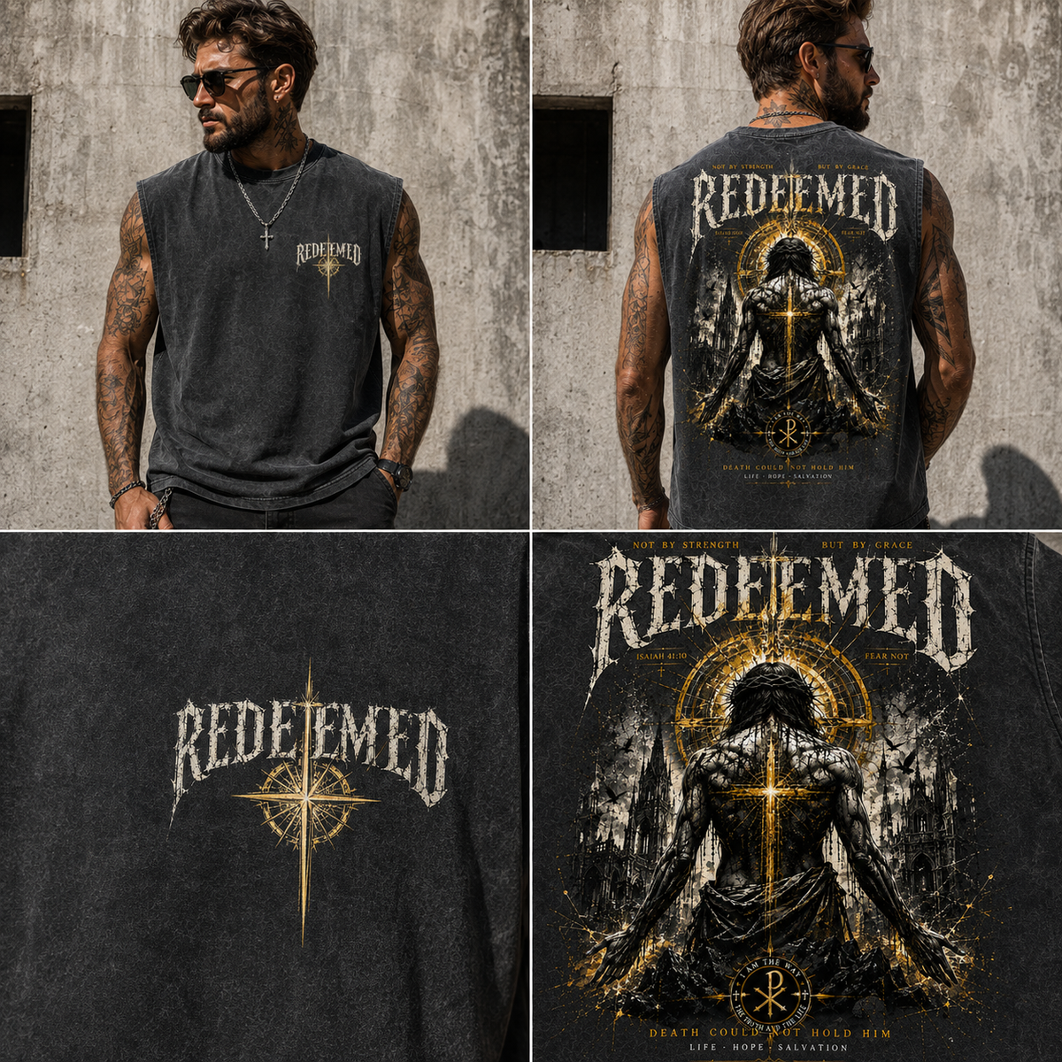 REDEEMED Washed Black Vintage Graphic Tank Top