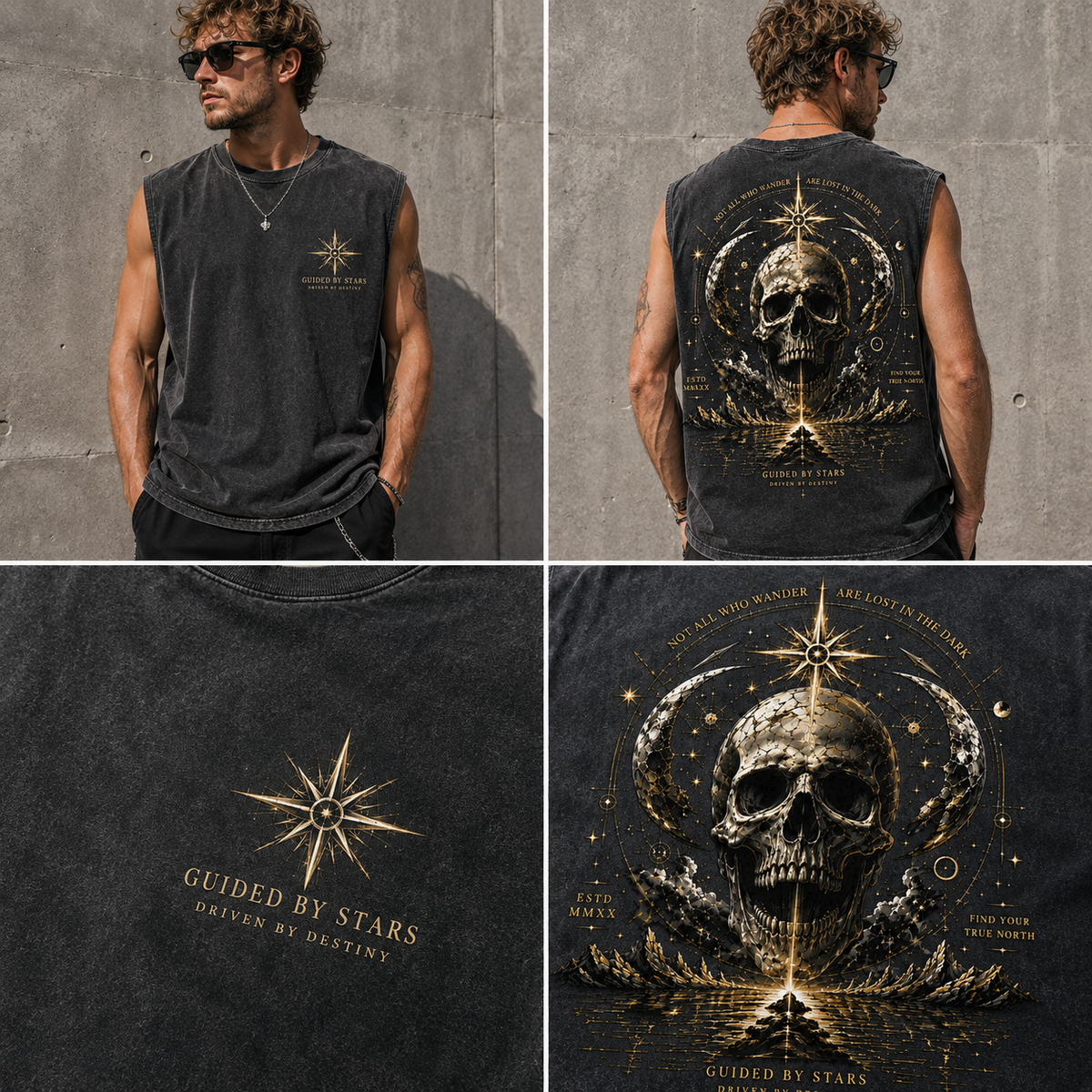 Guided by Stars Washed Black Muscle Tee