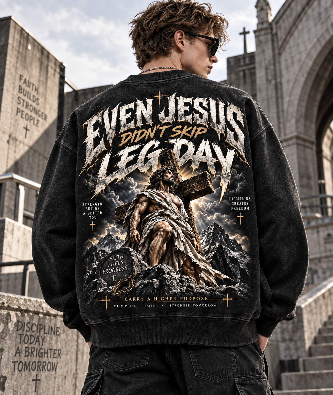 Even Jesus Didn’t Skip Leg Day – Vintage Faith Sweatshirt