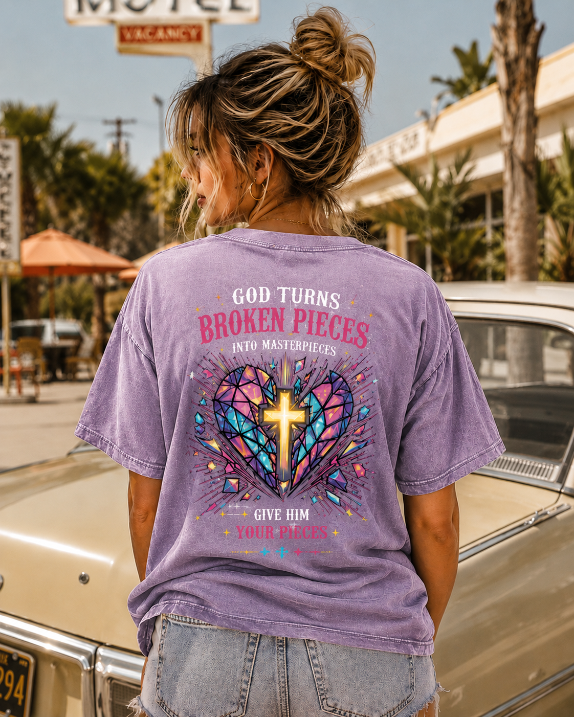 Broken Pieces Masterpiece – Vintage Cross Graphic T-Shirt