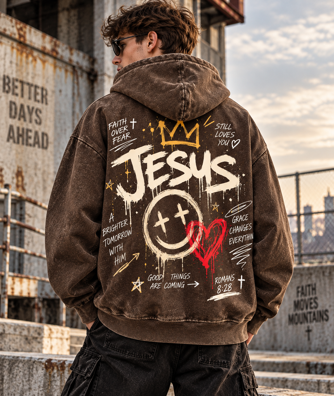 Faith Over Fear – Vintage Jesus Wash Hoodie