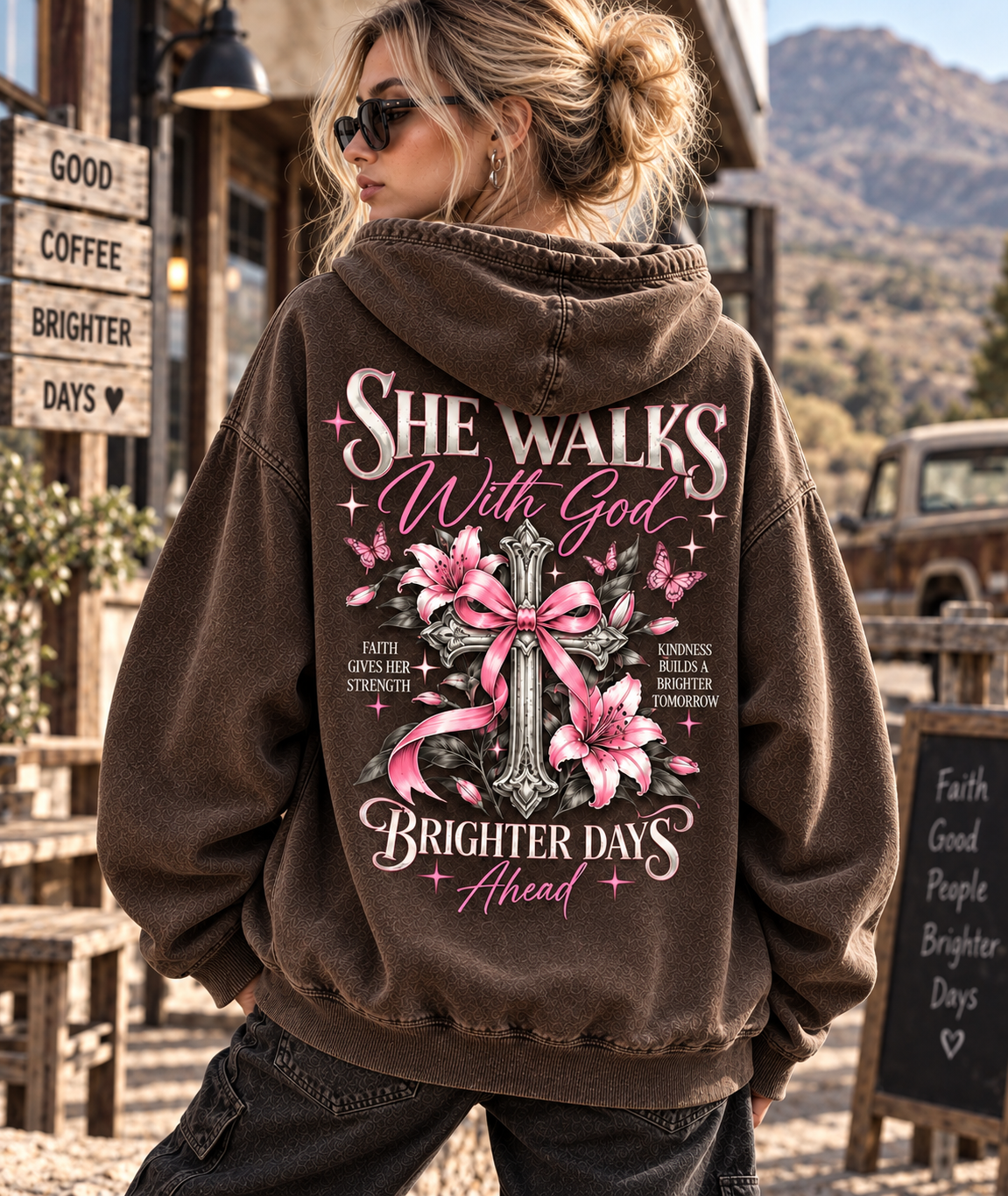 She Walks With God – Brighter Days Vintage Hoodie