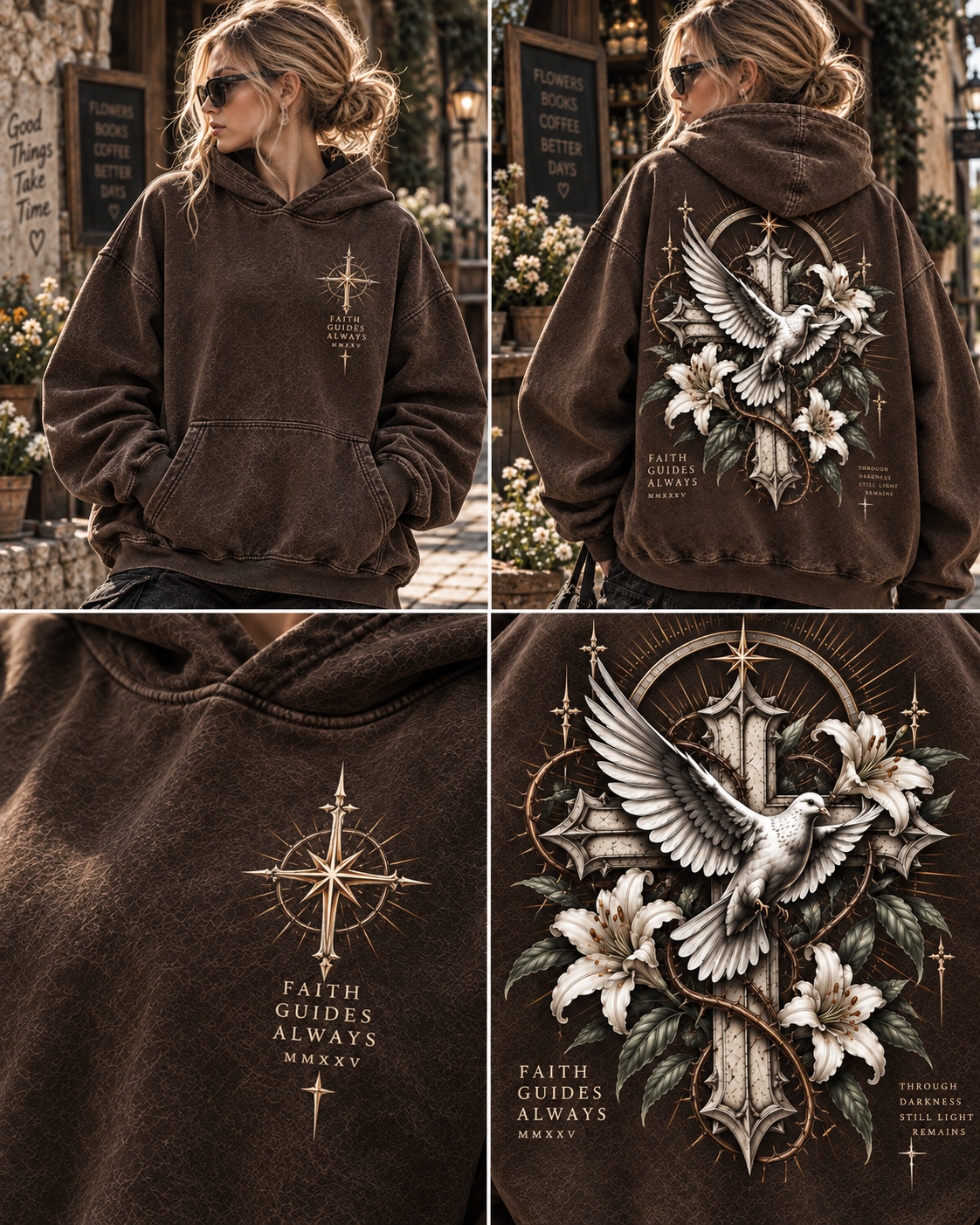 Faith Guides Always Hoodie – Vintage Cross & Dove