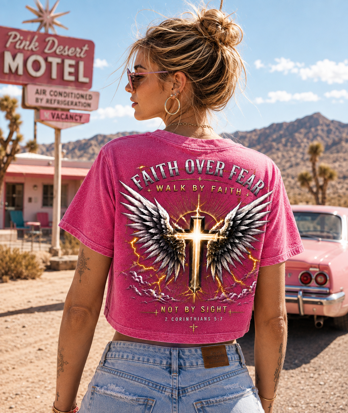 Faith Over Fear – Winged Cross Vintage Crop Tee