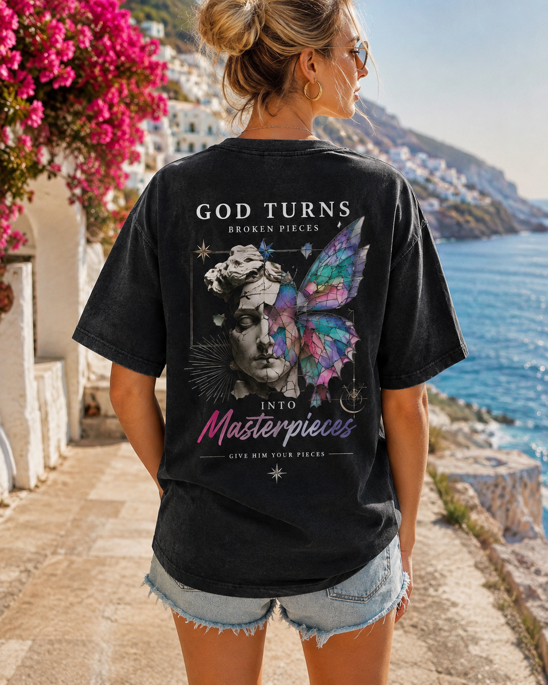 God Turns Broken Pieces Vintage Graphic Tee