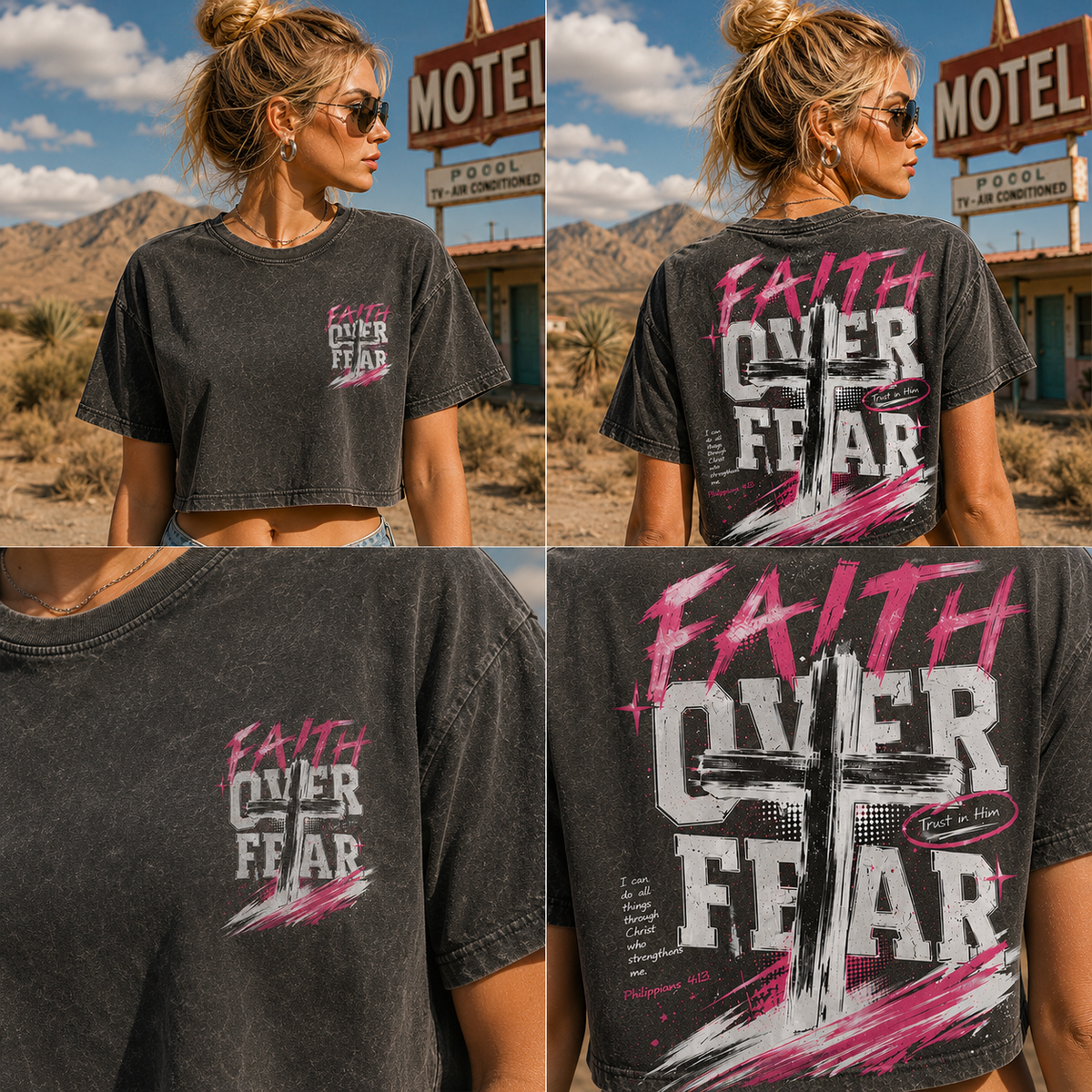 Faith Over Fear – Vintage Cross Crop Top