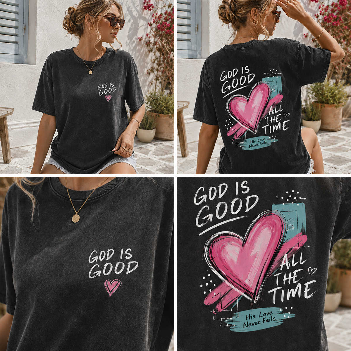 Washed Vintage Faith Graphic Tee – God Is Good