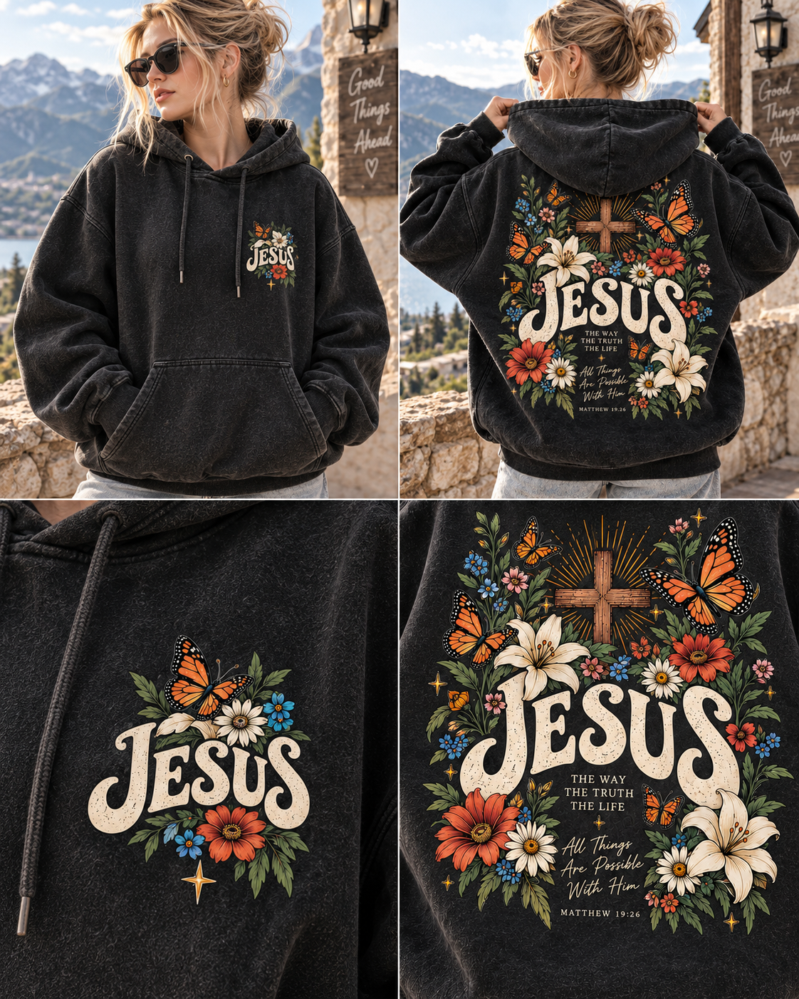 Faith Over Fear – Vintage Jesus Floral Hoodie