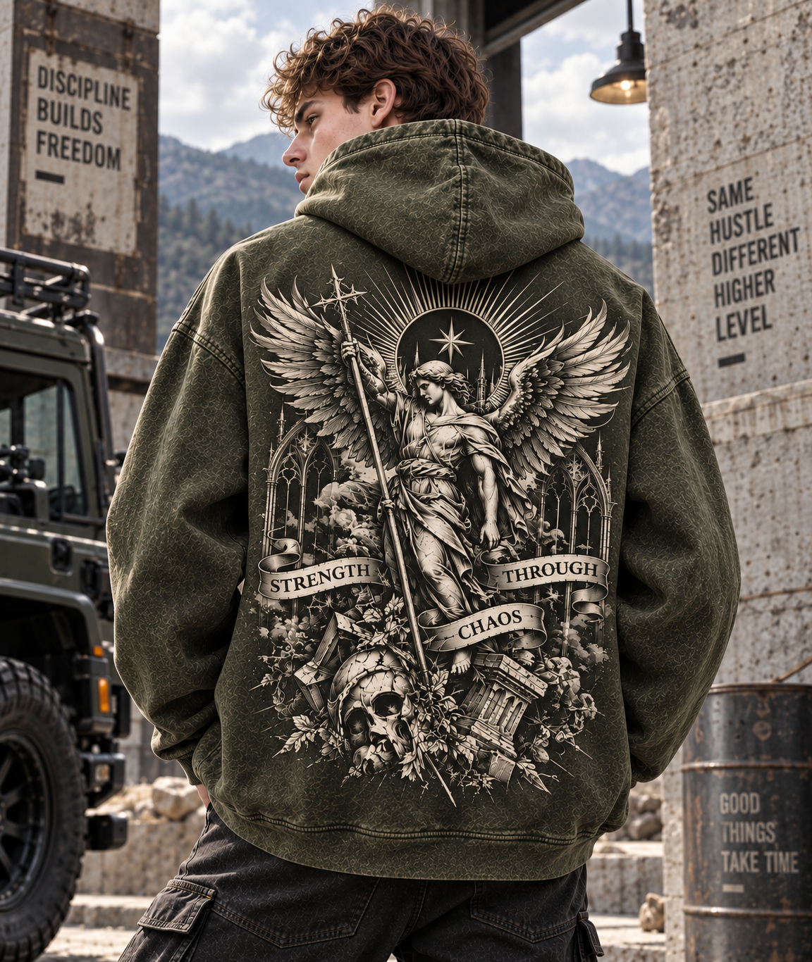Strength Through Chaos – Vintage Gothic Angel Hoodie