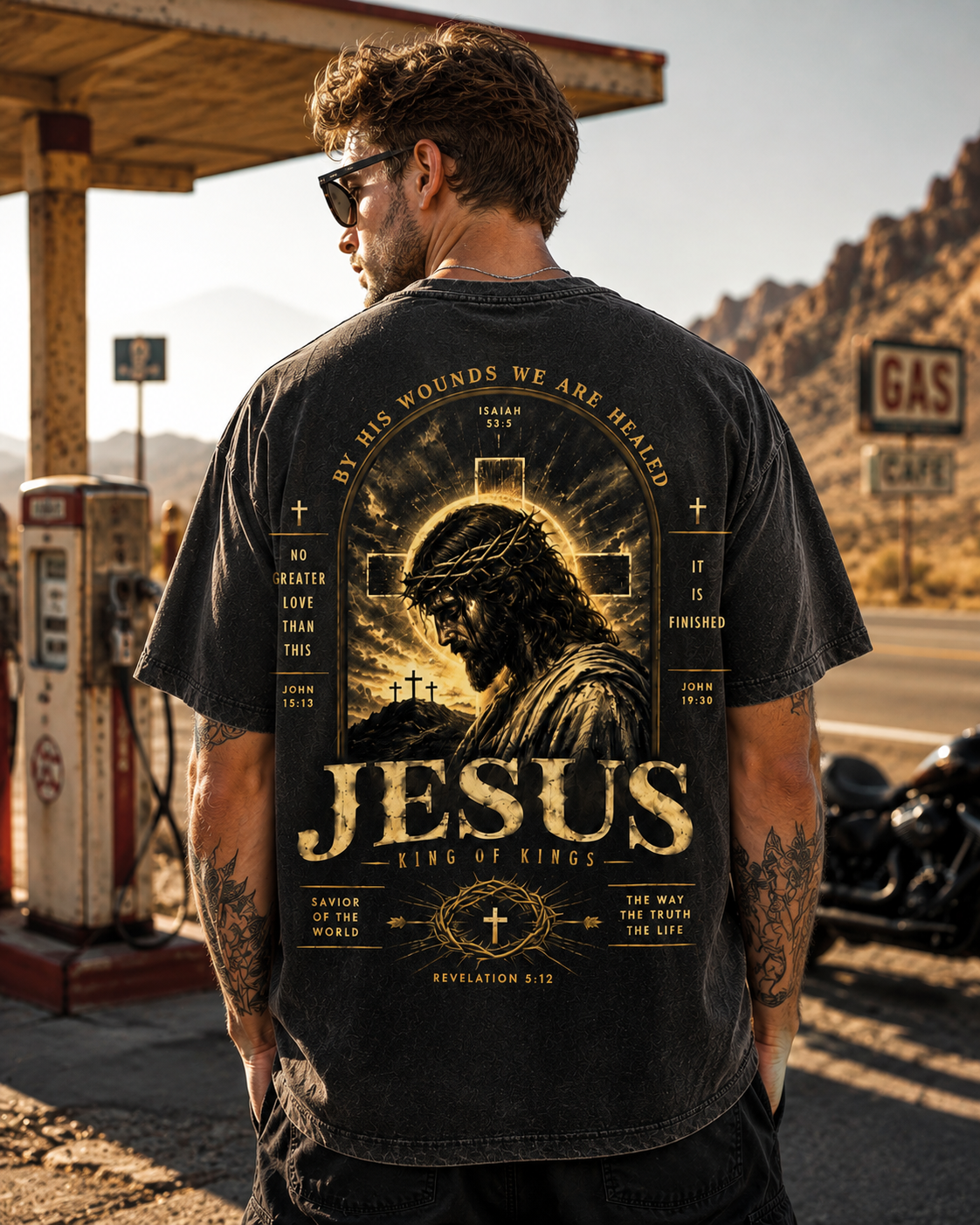 Jesus King of Kings – Vintage Washed Black Christian Graphic T-Shirt