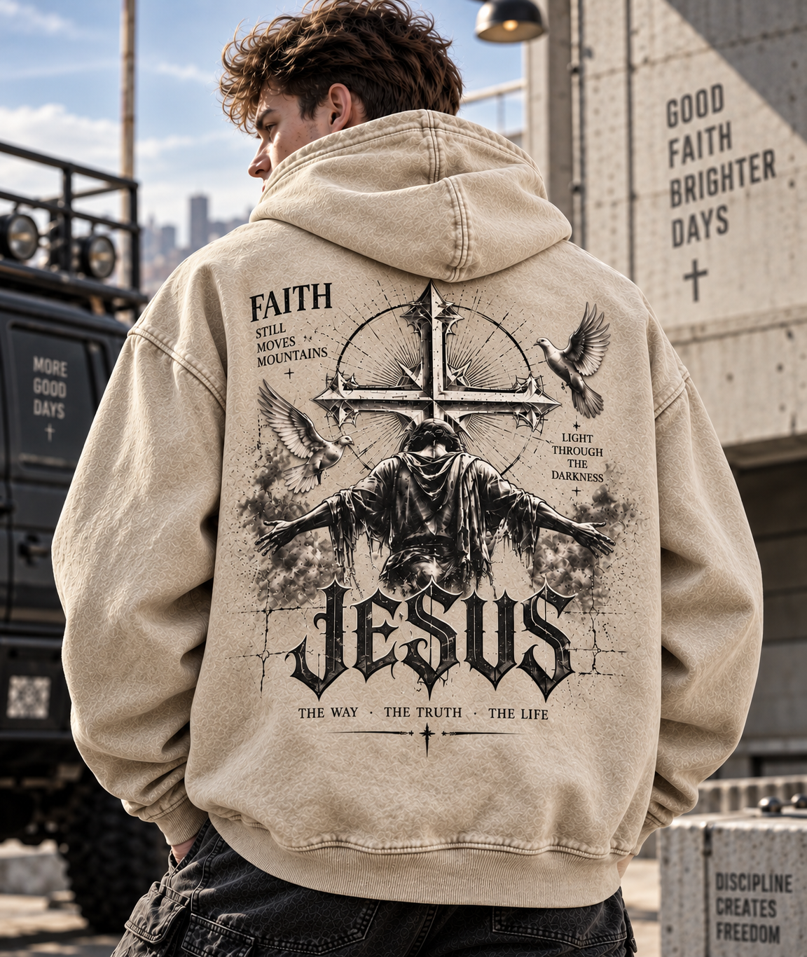 Faith Vintage Cross Hoodie – Wash Beige