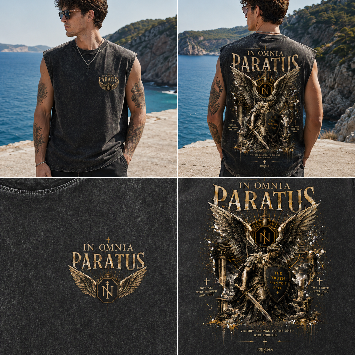 In Omnia Paratus – Vintage Winged Warrior Washed Black Tank Top