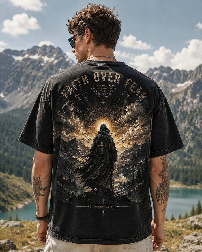 Faith Over Fear Vintage Graphic Tee – Unisex Washed T-Shirt