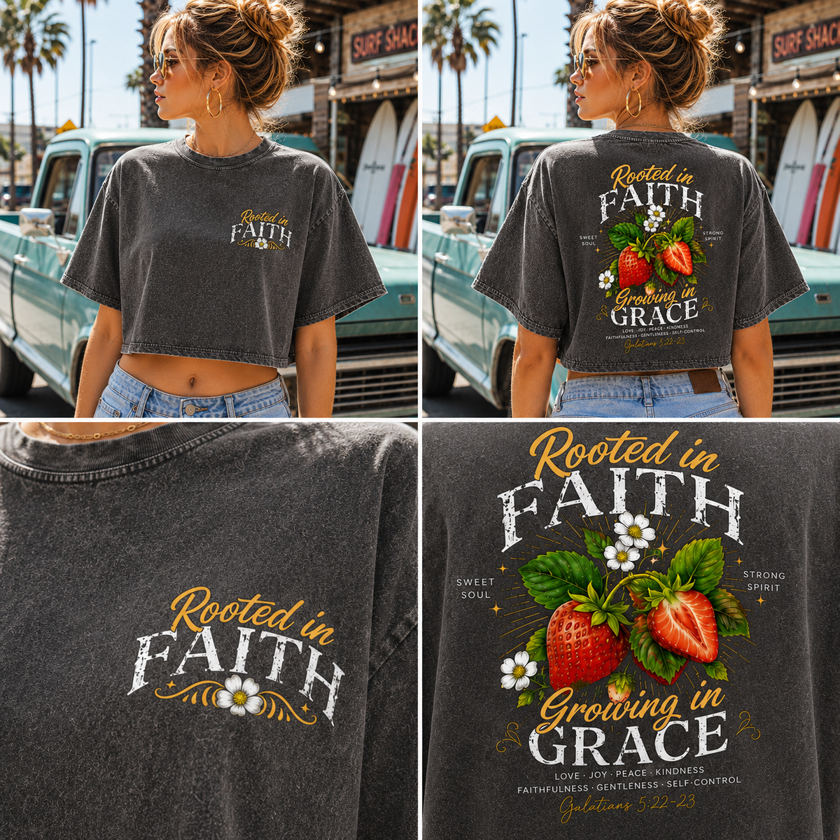 Rooted in Faith Growing in Grace – Vintage Washed Crop Tee