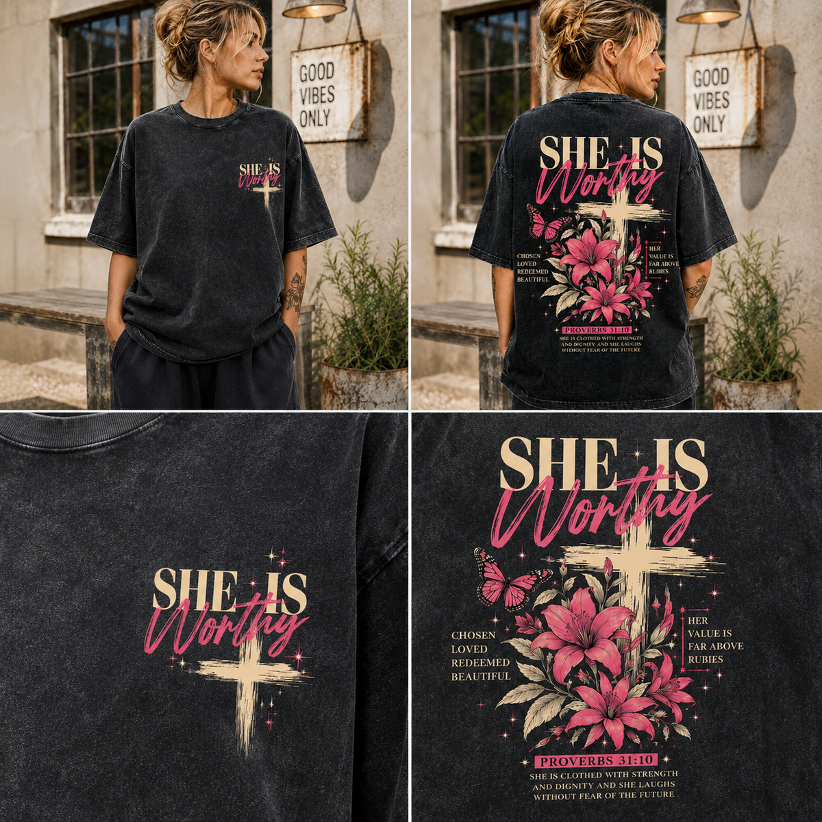 She Is Worthy Vintage Christian T-Shirt